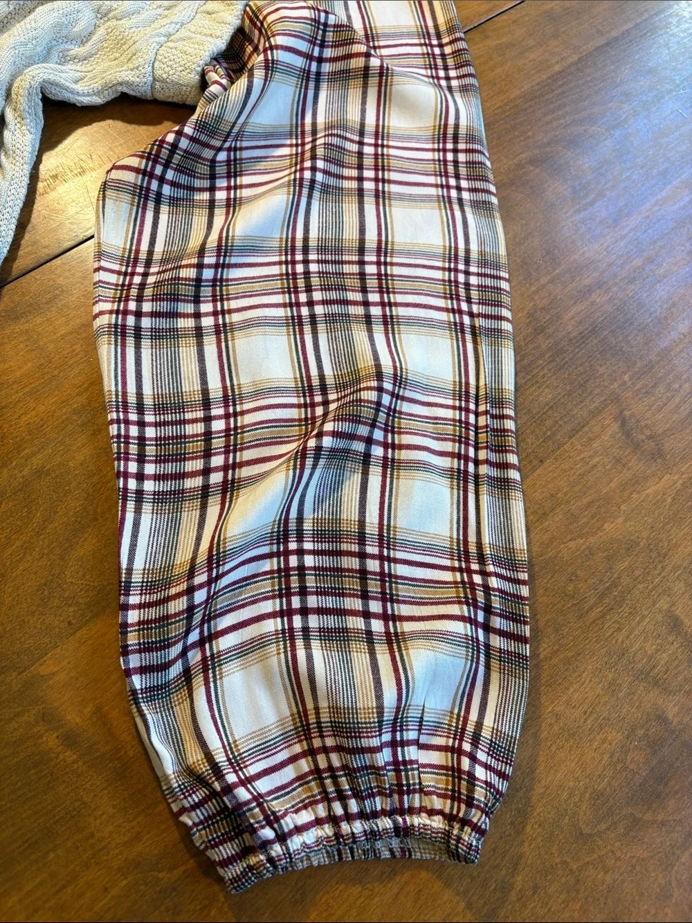 Maurices Cream Cable-Knit Sweater Vest with Plaid Layered Hem and Sleeves